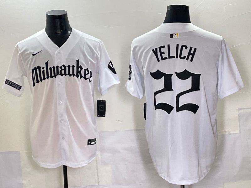 Men 2025 Milwaukee Brewers #22 Yelich White Five generations Joint Name Nike MLB Jersey style 04->pittsburgh steelers->NFL Jersey